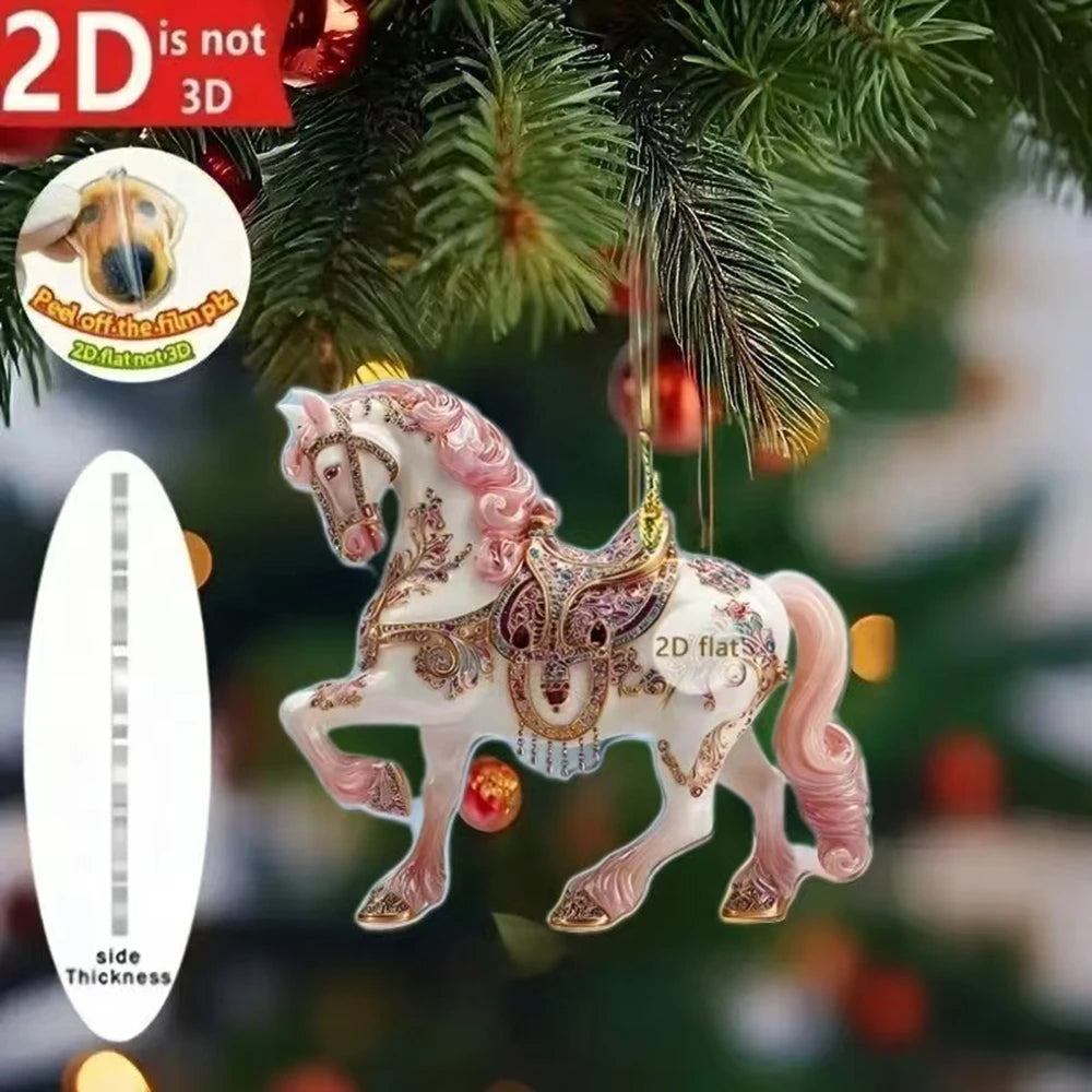 2D Acrylic Horse Christmas Pendant / Magical Horse  Tree Ornament @ghoddosh.com