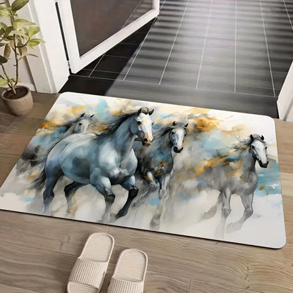 1pc Abstract Horse Art Doormat - Non-slip, Water Absorbent  Polyester Carpet @ghoddosh.com