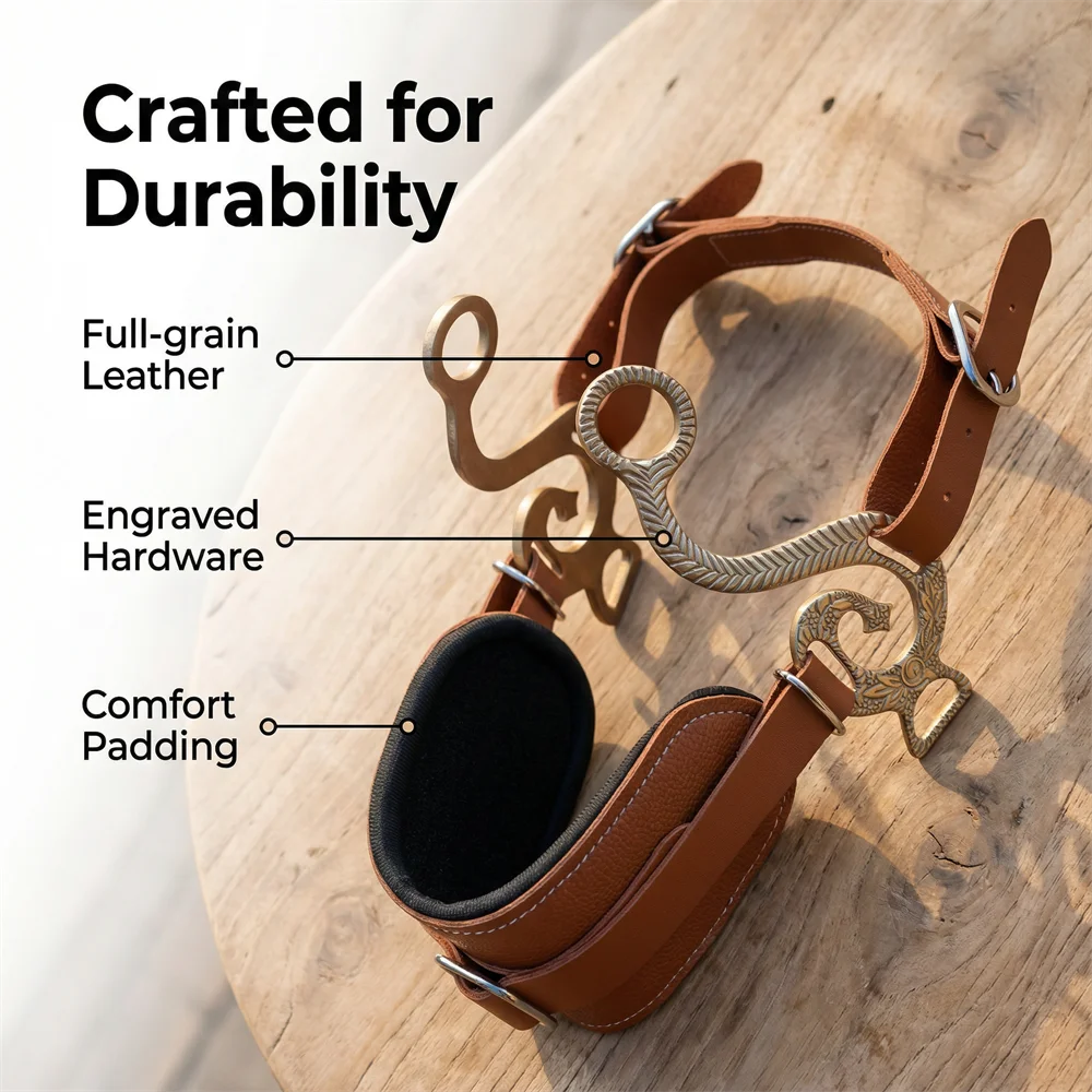 Bitless Hackamore Horse Bridle Comfort Padded Nose with Curb Chain  / Adjustable Brown Genuine Leather Bridle @ghoddosh.com