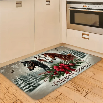 Christmas Horse Flower Pattern Floor Mat,  Non-Slip & Dirt-Proof Warm Carpet @ghoddosh.com