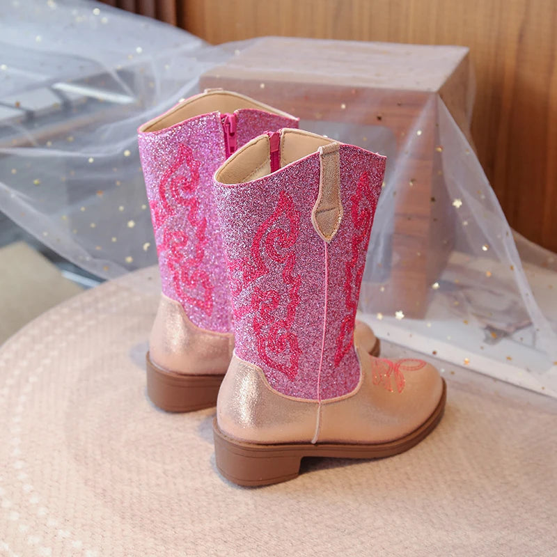 Kids Embroidered Western Cowboy Boots – Unisex Tall Pull-On Cowgirl Boots for Boys and Girls @ ghoddosh.com