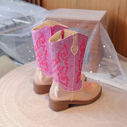 Kids Embroidered Western Cowboy Boots – Unisex Tall Pull-On Cowgirl Boots for Boys and Girls @ ghoddosh.com