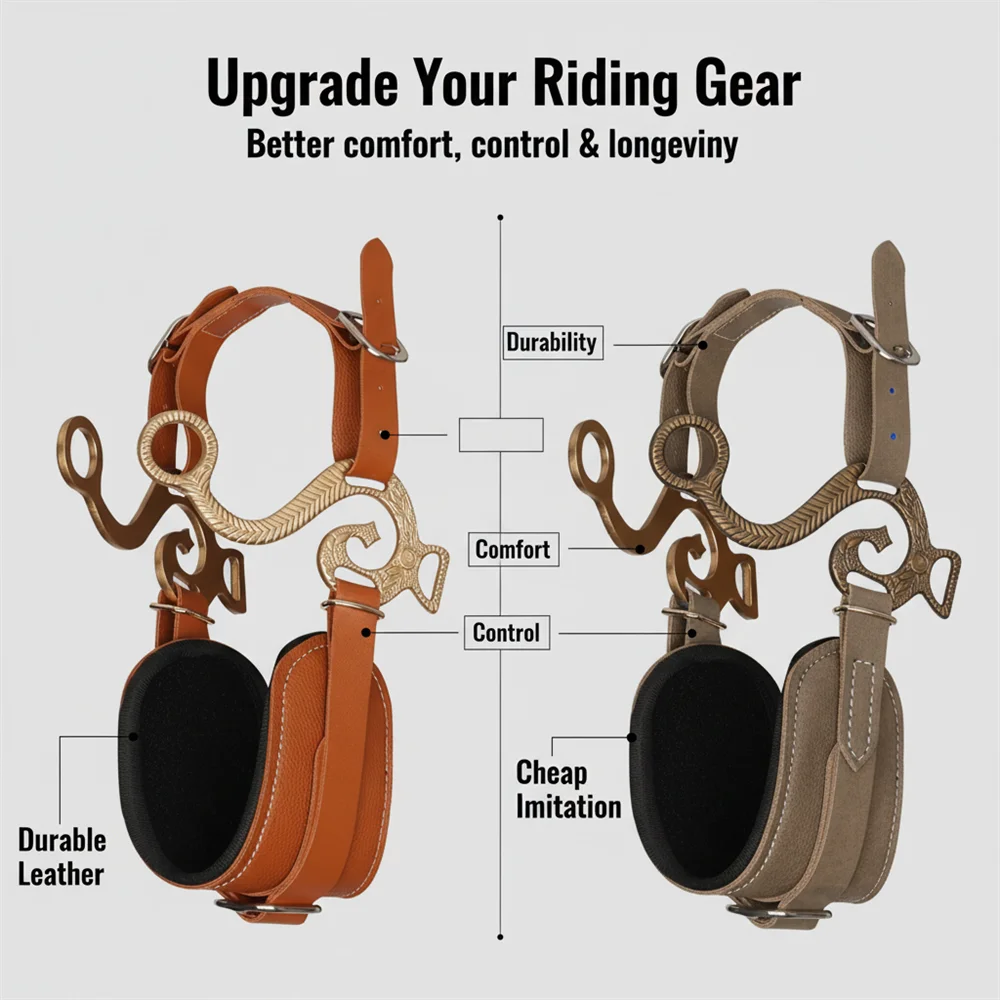 Bitless Hackamore Horse Bridle Comfort Padded Nose with Curb Chain  / Adjustable Brown Genuine Leather Bridle @ghoddosh.com