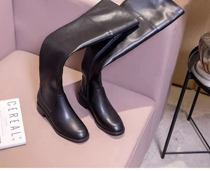 Women  Brown Leather over The Knee High Boots  @ ghoddosh.com