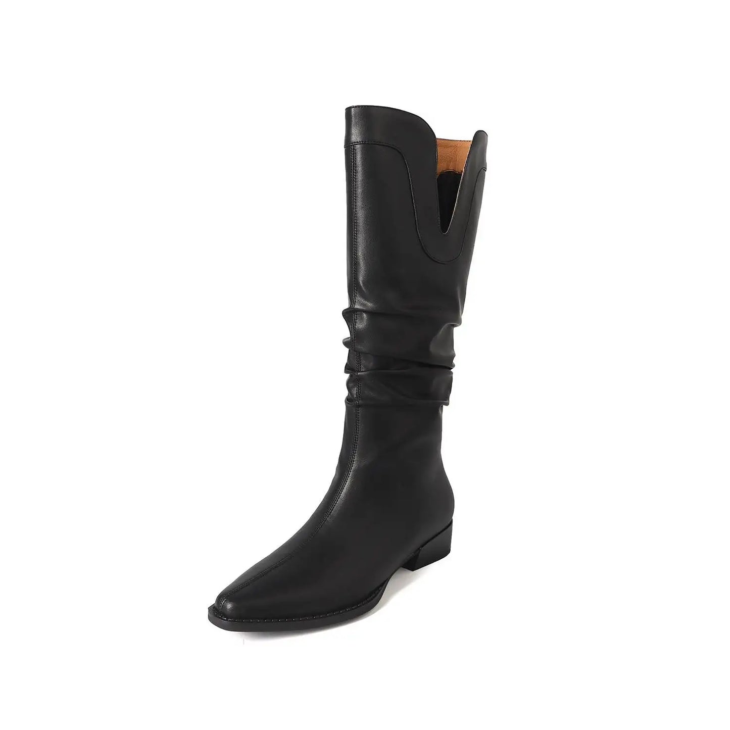 2026 New Cow Leather Round Toe Low Heels Winter Warm Riding Knee Boots  - ghoddosh.com
