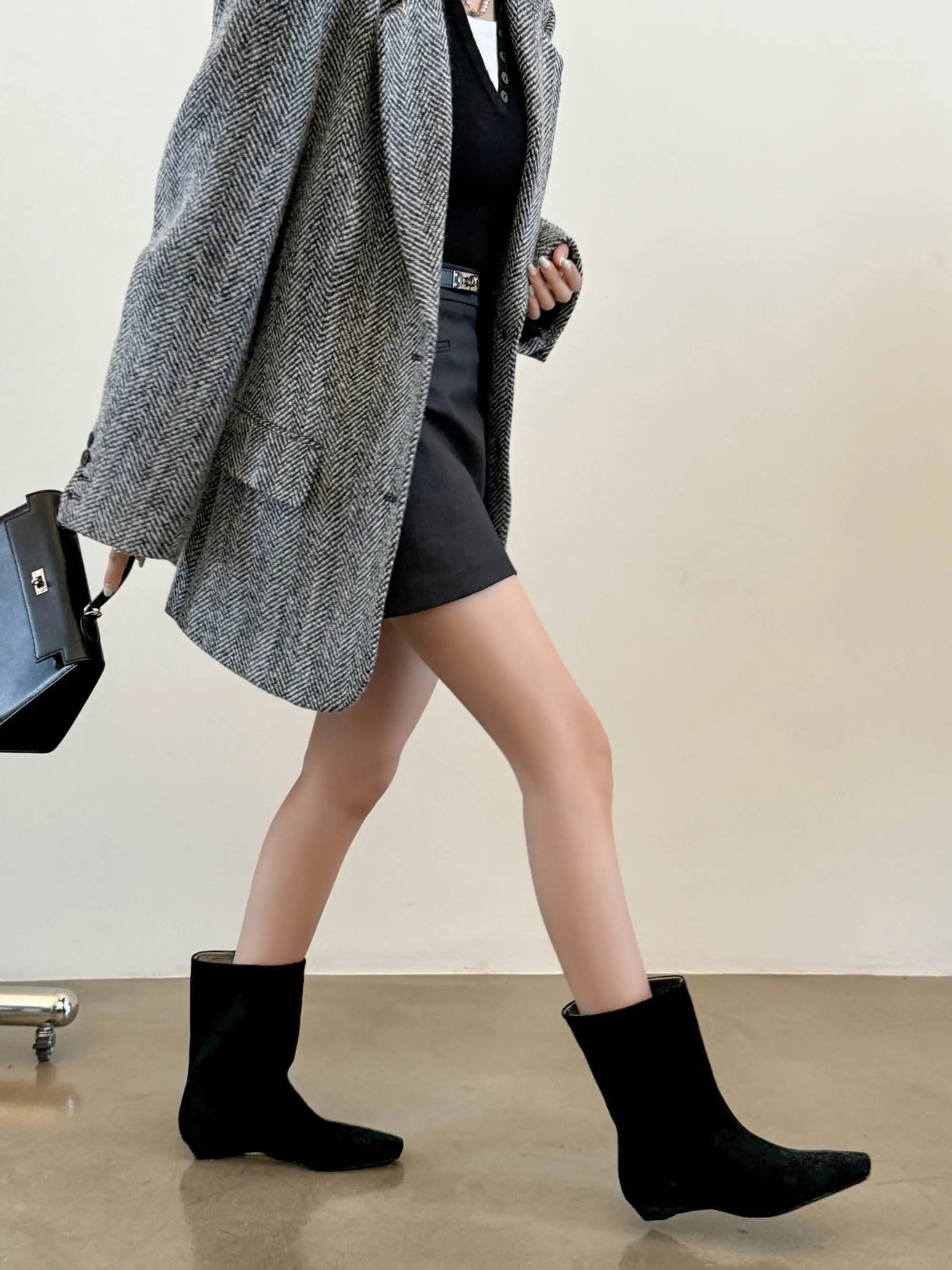 Suede Square Toe Low‑Heel  |  Casual & Modern Ankle Boots - Ghoddosh