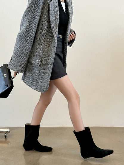 Suede Square Toe Low‑Heel  |  Casual & Modern Ankle Boots - Ghoddosh