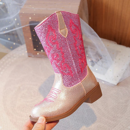 Kids Embroidered Western Cowboy Boots – Unisex Tall Pull-On Cowgirl Boots for Boys and Girls @ ghoddosh.com