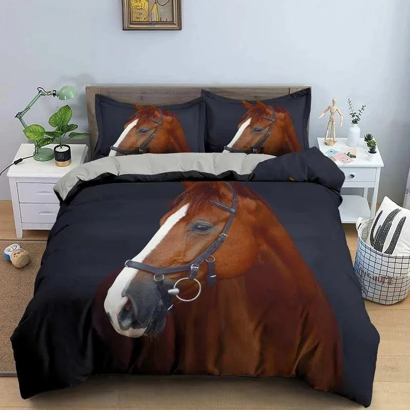 2/3pcs  Horse Bedding Set /   Duvet Cover Set with Pillowcase Horsey Cover @ ghoddosh.com