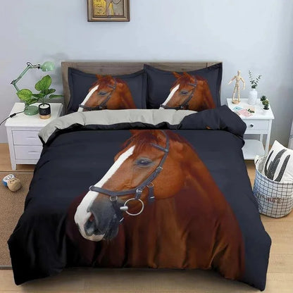 2/3pcs  Horse Bedding Set /   Duvet Cover Set with Pillowcase Horsey Cover @ ghoddosh.com
