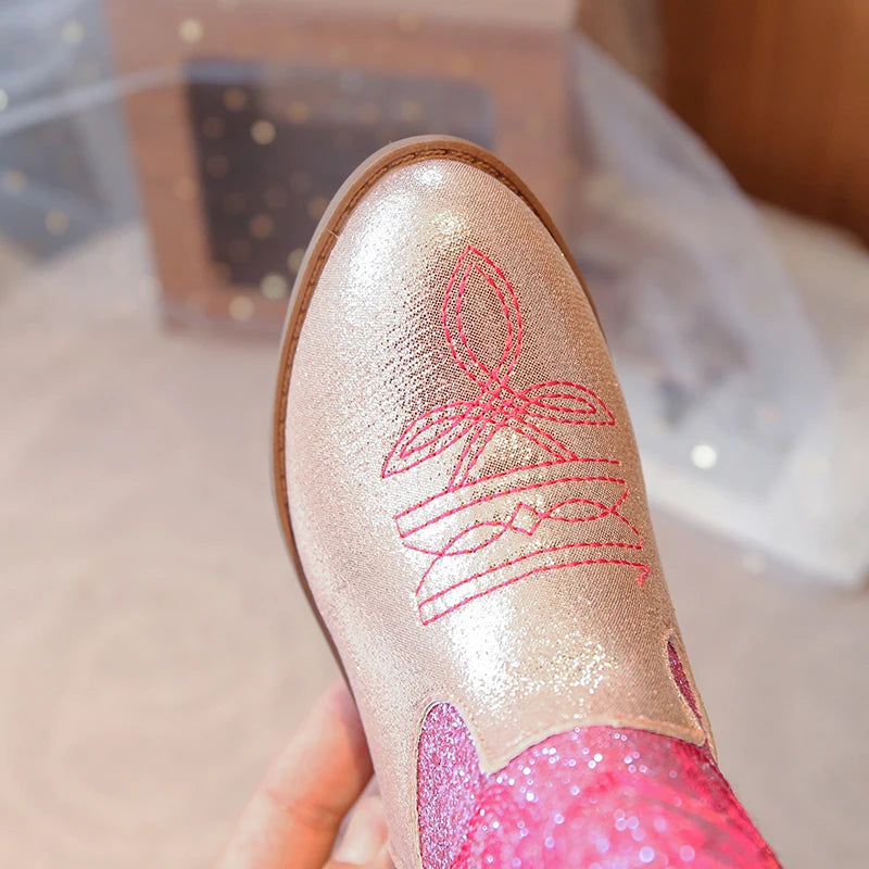 Kids Embroidered Western Cowboy Boots – Unisex Tall Pull-On Cowgirl Boots for Boys and Girls @ ghoddosh.com