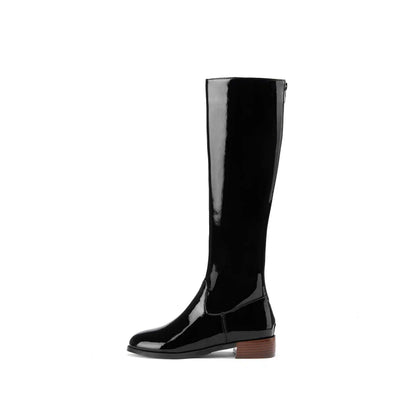 2026 New Arrival  Riding Boots - Cow Patent Leather Round Toe Med Heel Fashion Boots - ghoddosh.com 