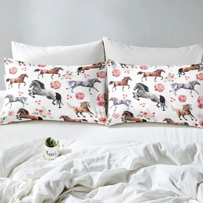 Horse Fitted Sheets ,Twin Size  Cute Horse  Bedding Set  with Pink Love Hearts Décor @ ghoddosh.com