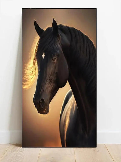 Dynamic Black and White Running Horses Canvas Wall Art