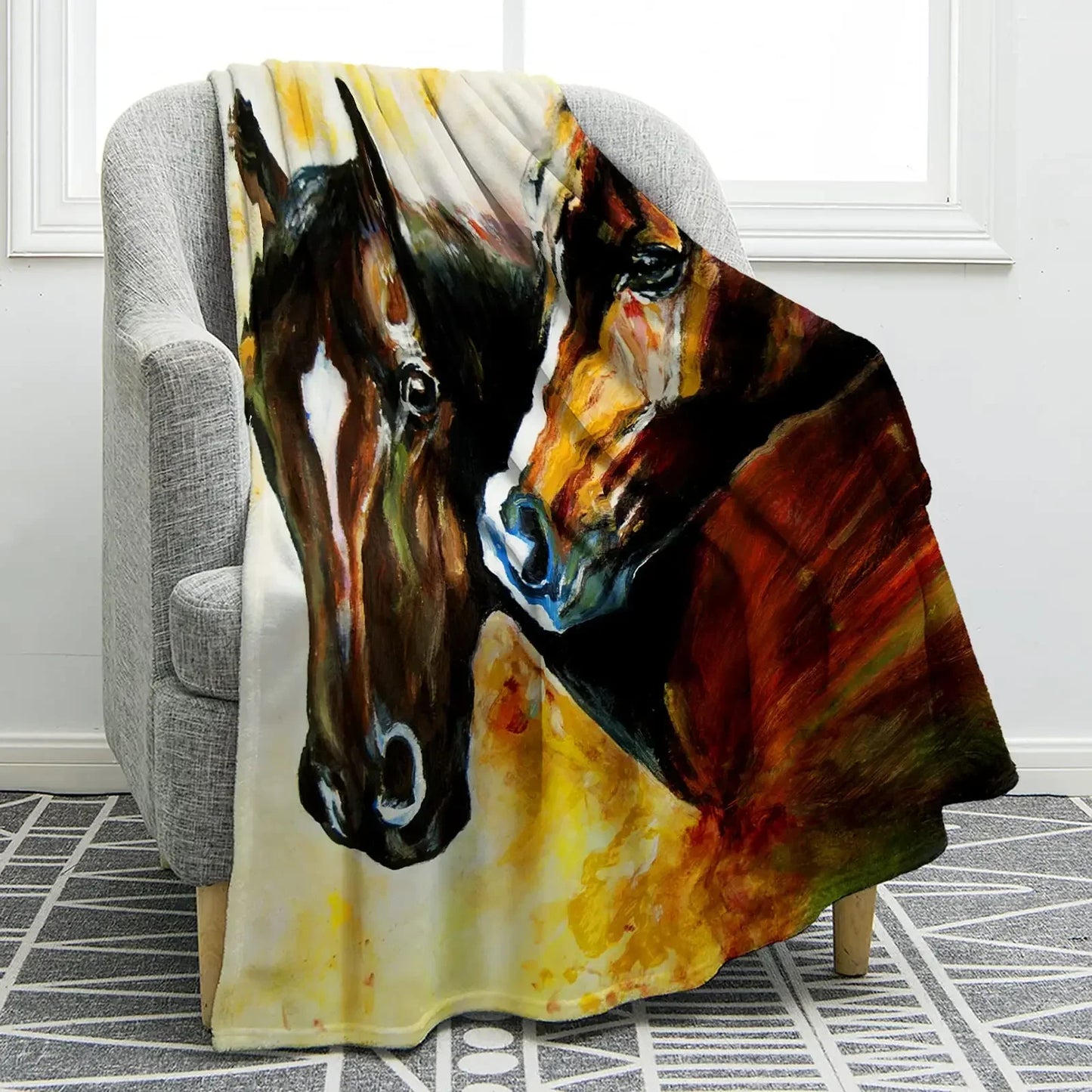 Horse lovers Blanket / Cowgirl  Western Soft Warm Print  Blanket