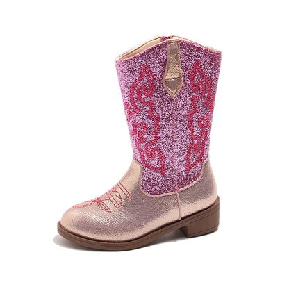 Kids Embroidered Western Cowboy Boots – Unisex Tall Pull-On Cowgirl Boots for Boys and Girls @ ghoddosh.com