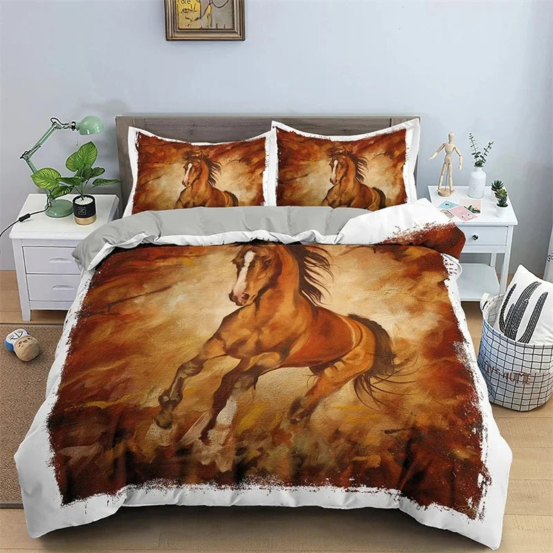 2/3pcs  Horse Bedding Set /   Duvet Cover Set with Pillowcase Horsey Cover @ ghoddosh.com