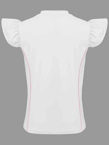 Girls Equestrian Quarter-Zip  Shirt | Kids Ruffled Sleeve Quick-Dry Horse Riding Top @ ghoddosh.com