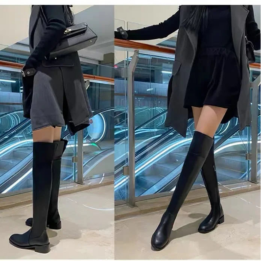 Women  Brown Leather over The Knee High Boots  @ ghoddosh.com