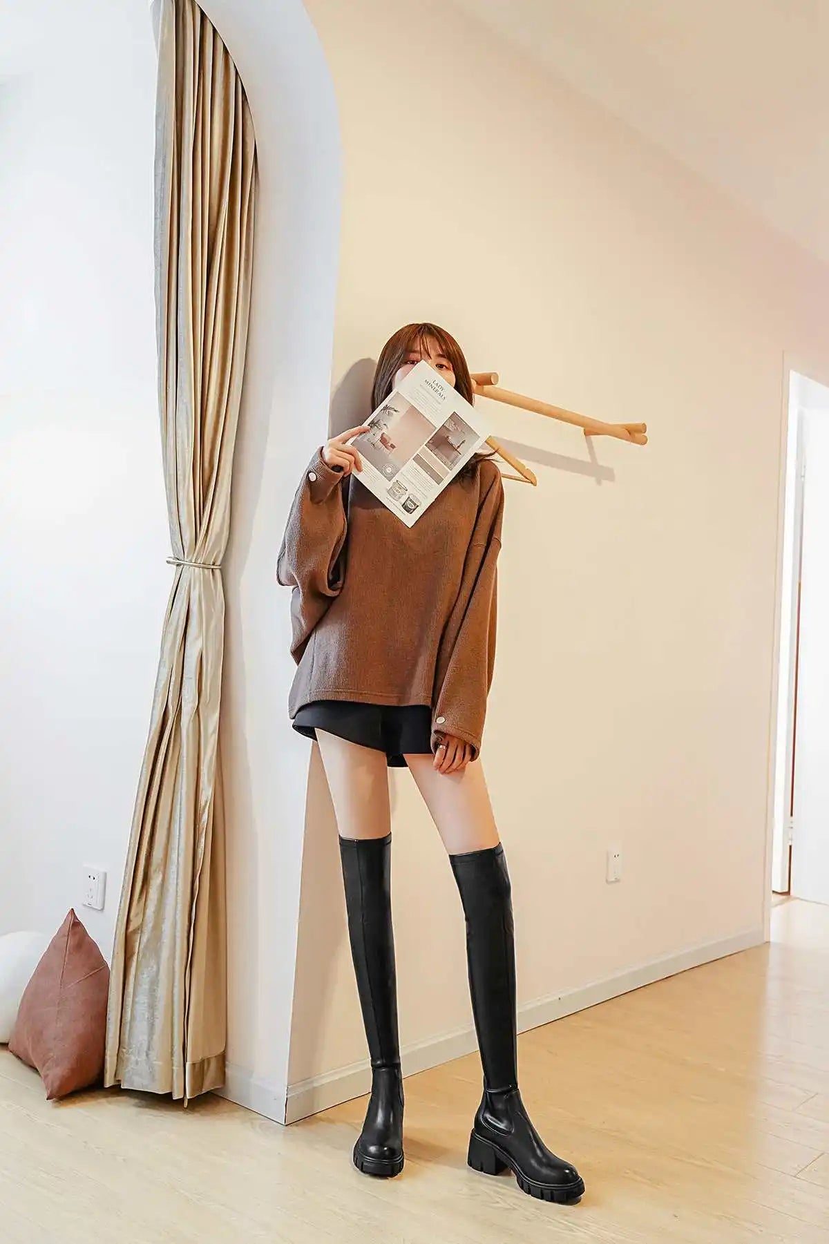 Big Size Cow Leather Stretch Over-the-knee Boots - Ghoddosh