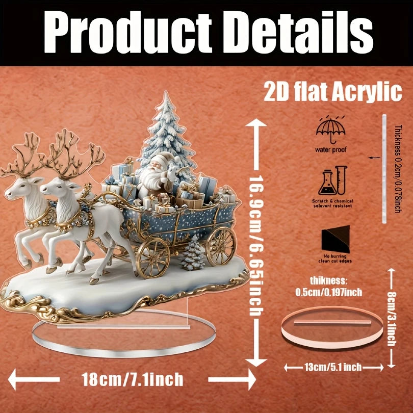 2D Bohemian-Style Acrylic Santa Sleigh Figurine Dreamy Christmas Elements - Tabletop Christmas Decoration @ghoddosh.com