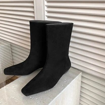 Suede Square Toe Low‑Heel  |  Casual & Modern Ankle Boots - Ghoddosh