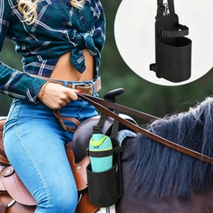Horse Saddle Water Bottle Holder with Metal Buckle – Black Nylon Equestrian Drink Pouch for Trail Riding. @ ghoddosh.com