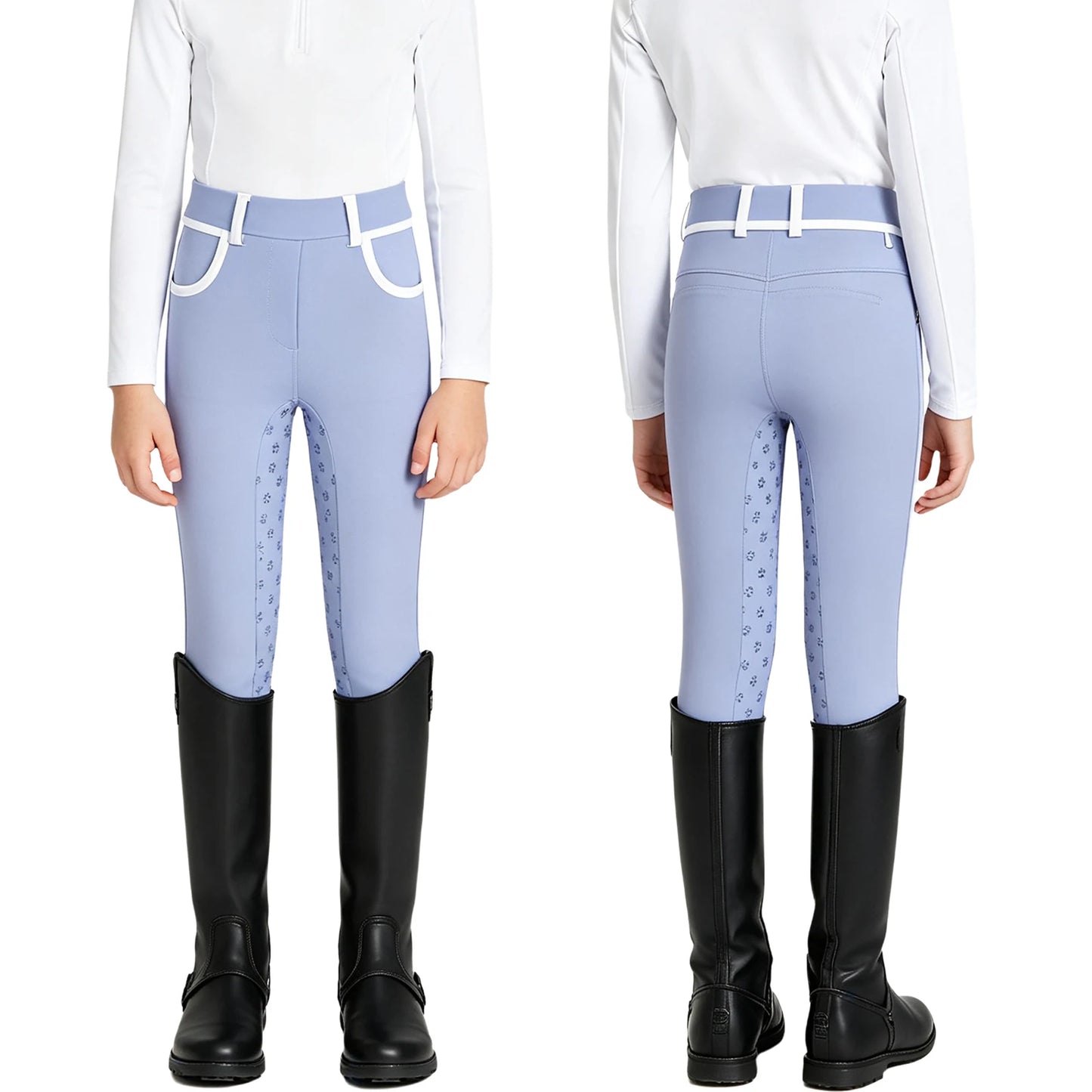 Girls Full Seat Equestrian Leggings  Non-Slip Horse Riding Pants with Pockets @ ghoddosh.com