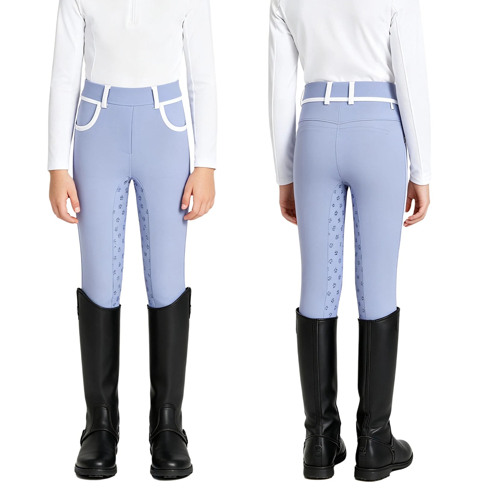 Girls Full Seat Equestrian Leggings  Non-Slip Horse Riding Pants with Pockets @ ghoddosh.com