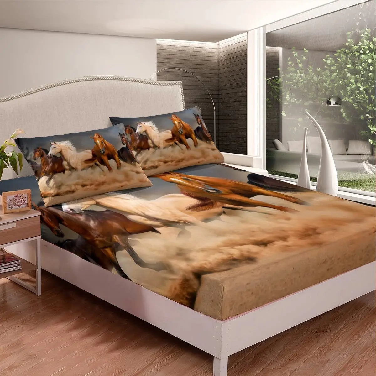 Horse Fitted Sheets ,Twin Size  Cute Horse  Bedding Set  with Pink Love Hearts Décor @ ghoddosh.com