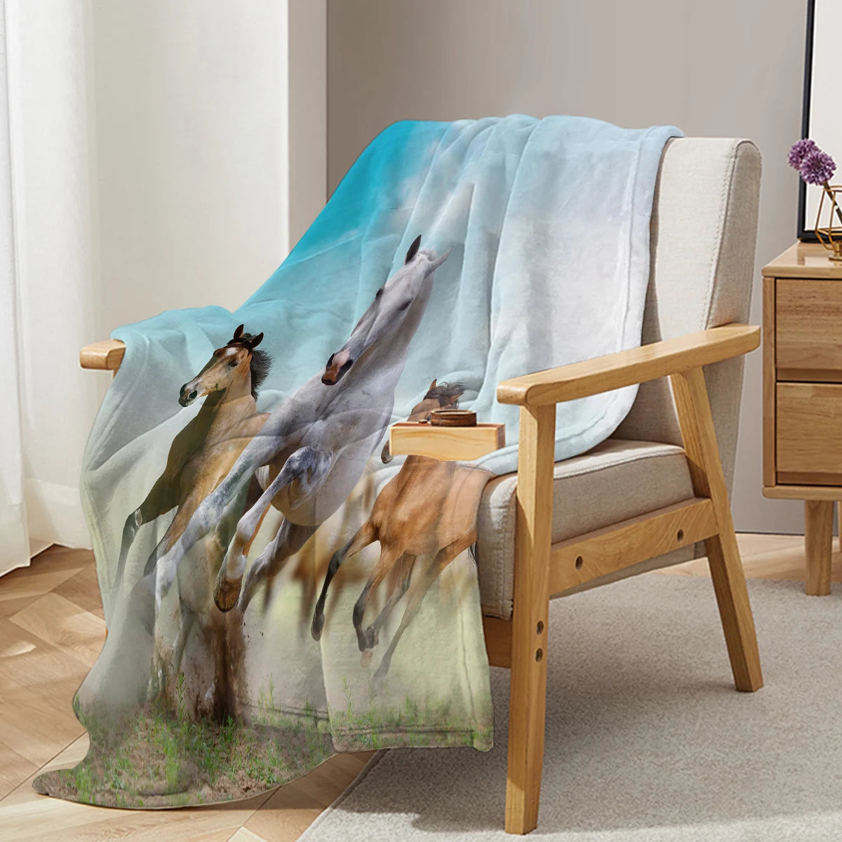 Cozy Premium Double-Layer Kids Running Horses printed Blanket
