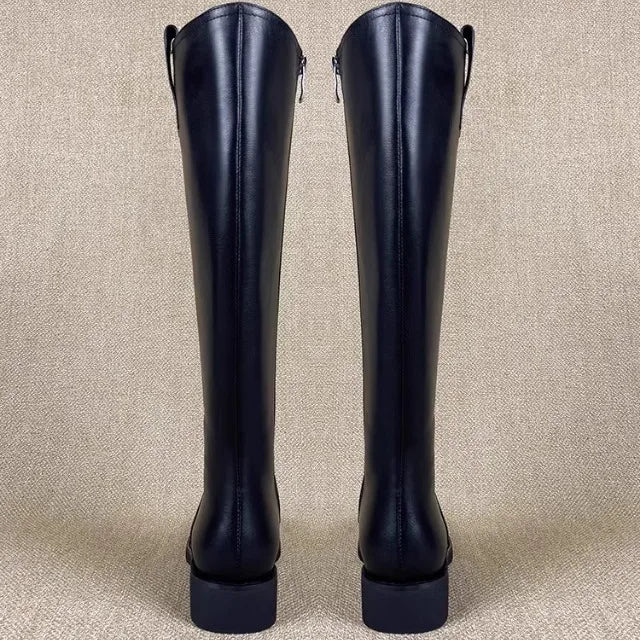 Equestrian Genuine Leather Long Flat Boots - Women's Horse Riding Knee High Boots @ ghoddosh.com