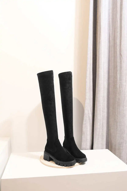Big Size Cow Leather Stretch Over-the-knee Boots - Ghoddosh