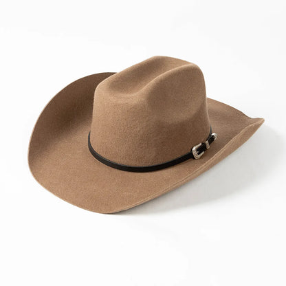 Unisex 100% Wool Cowboy Fedora Hat – Wide Brim Rolled Edge with Belt Buckle @ ghoddosh.com