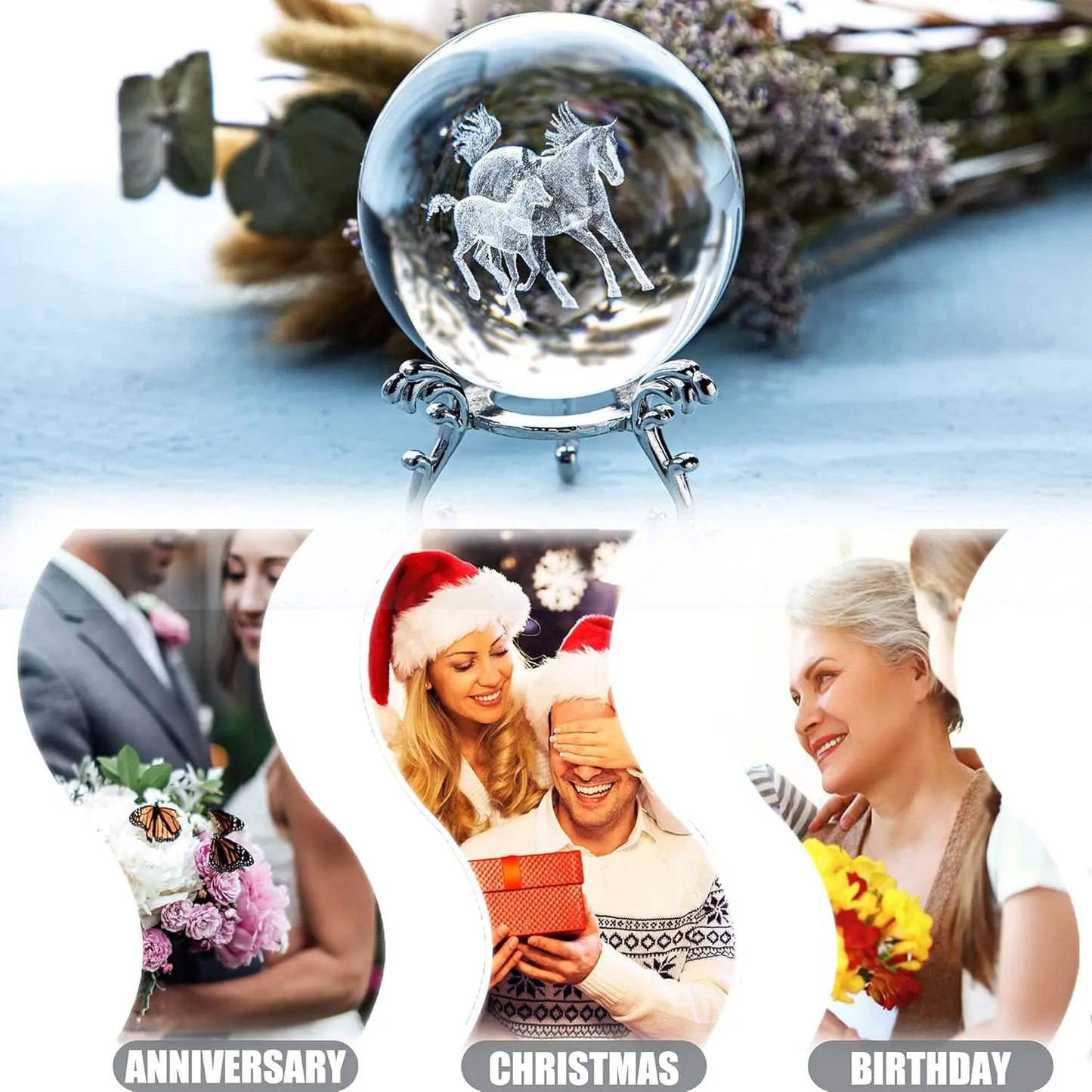 3D Horse Crystal Glass Ball Crystal  / Light weight  Horse  Glass Sphere @ ghoddosh.com