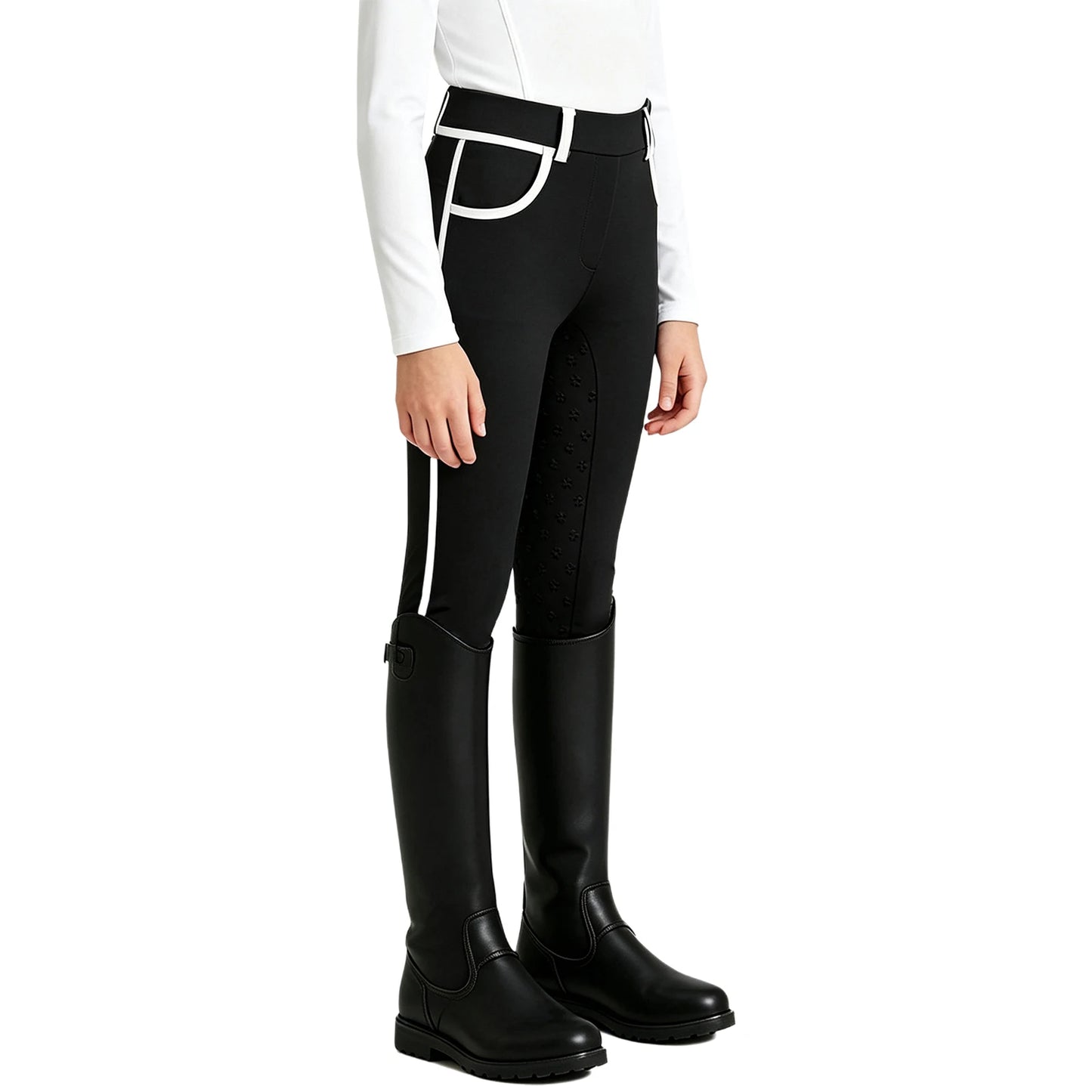 Girls Full Seat Equestrian Leggings  Non-Slip Horse Riding Pants with Pockets @ ghoddosh.com