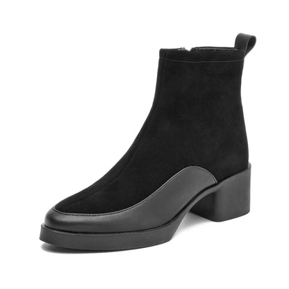 Women Ankle Boots -  Genuine Leather  Square Heels Women Booties - ghoddosh.com