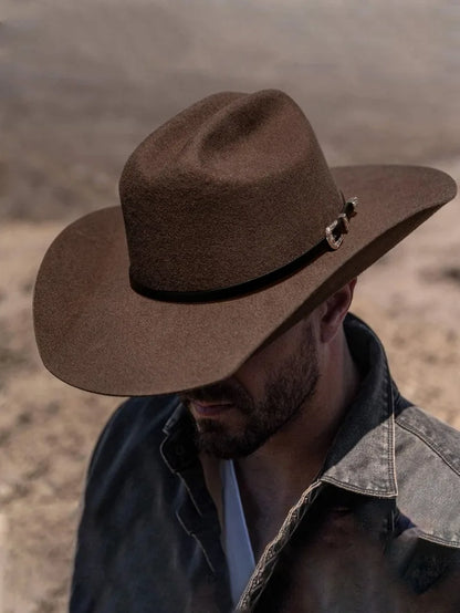 Unisex 100% Wool Cowboy Fedora Hat – Wide Brim Rolled Edge with Belt Buckle @ ghoddosh.com