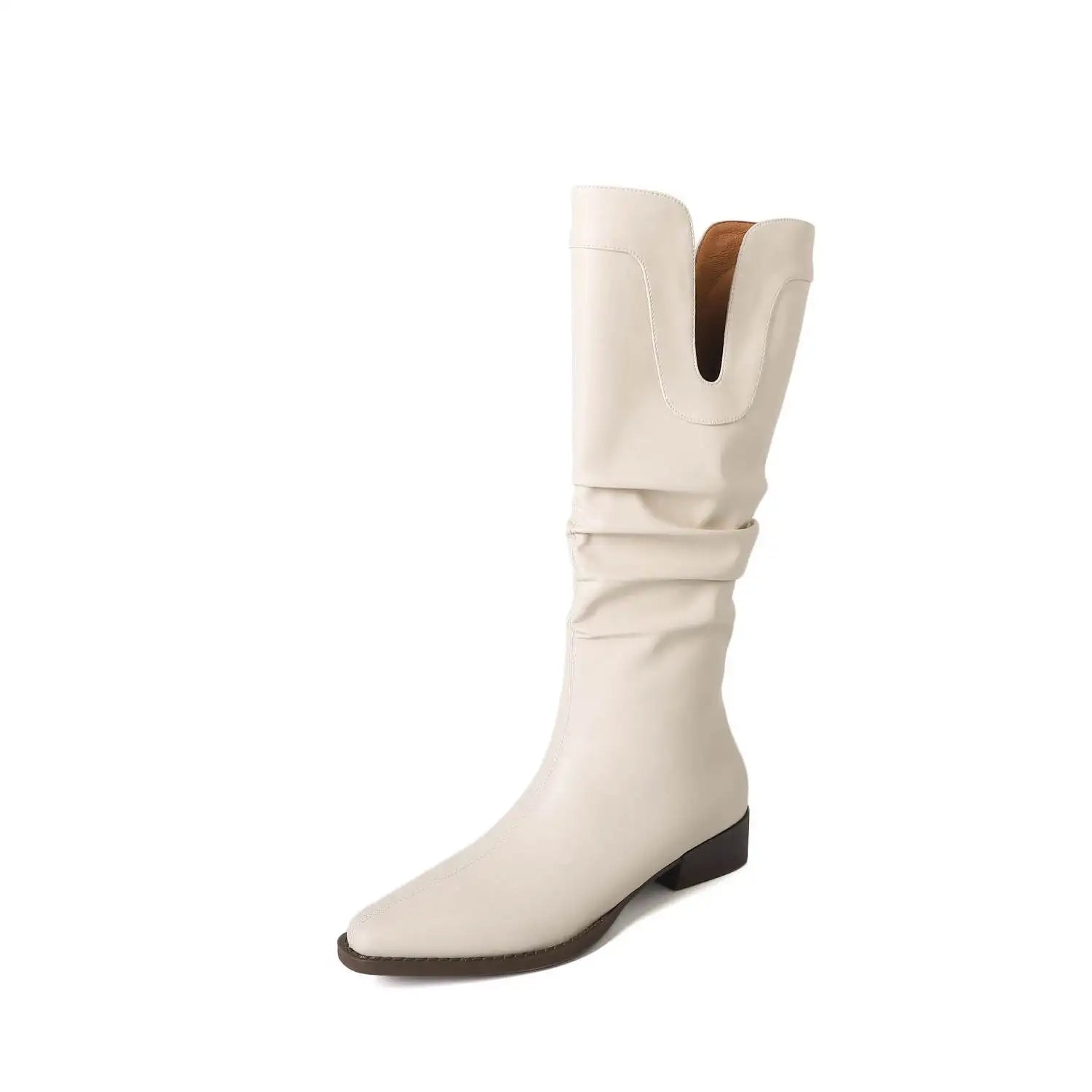 2026 New Cow Leather Round Toe Low Heels Winter Warm Riding Knee Boots  - ghoddosh.com