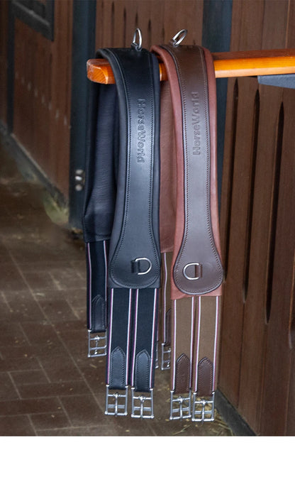 Premium Chocolate Leather Anatomical Girth | Anti-Chafe, Elastic & Padded for Training & Show @ ghoddosh.com