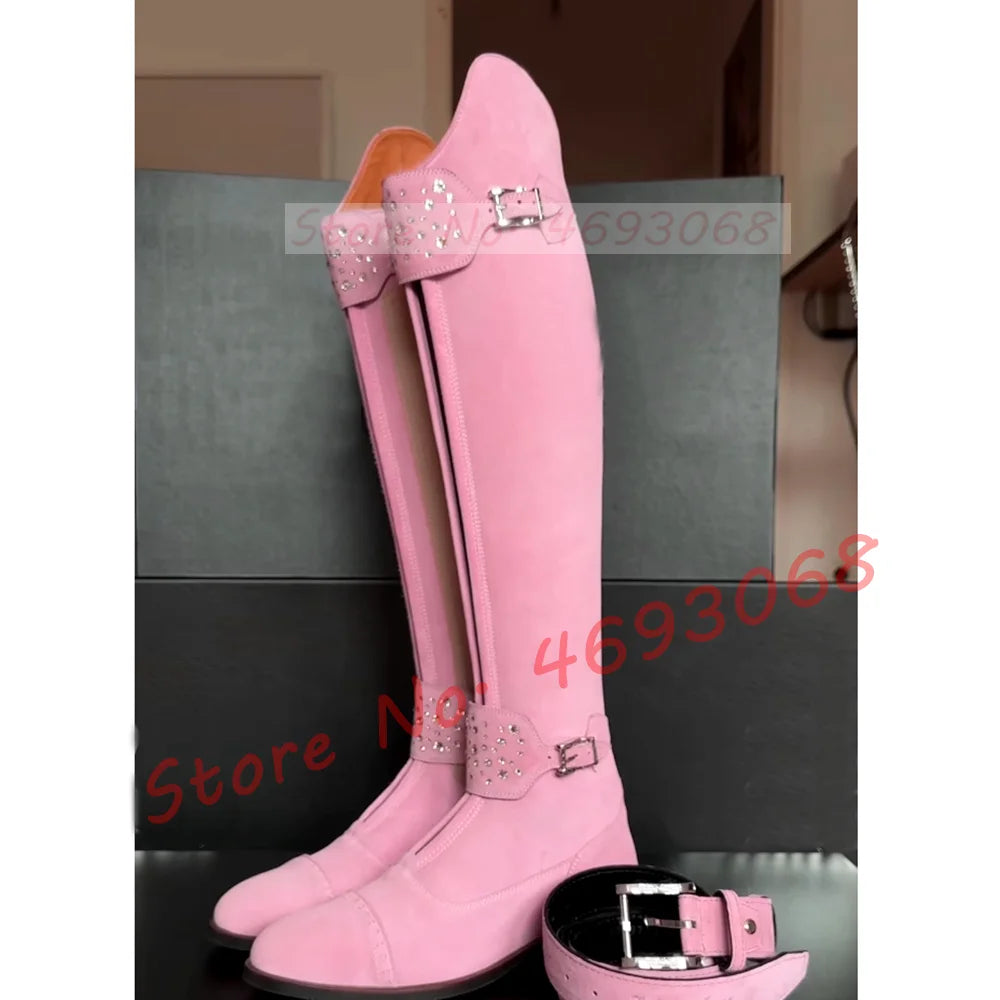 Women's Chunky Med Heel Cow Leather Thigh High Riding Boots