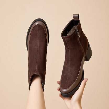 Women Ankle Boots -  Genuine Leather  Square Heels Women Booties - ghoddosh.com