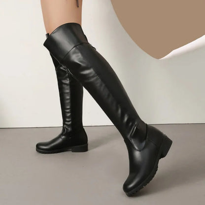 Ladies Thigh high Round Toe Boots , Thick Heels Knee High Bota @ ghoddosh.com