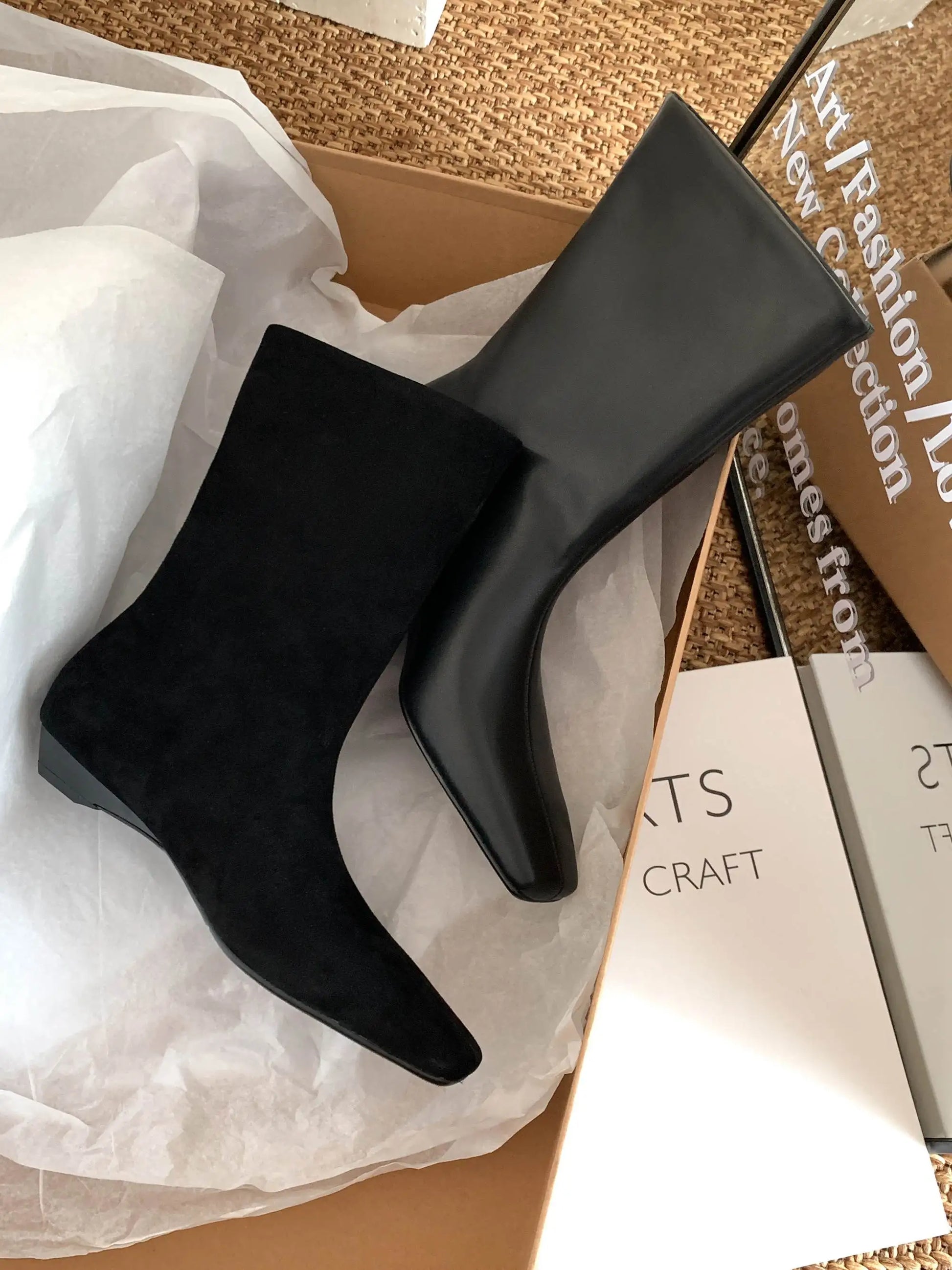 Suede Square Toe Low‑Heel  |  Casual & Modern Ankle Boots - Ghoddosh