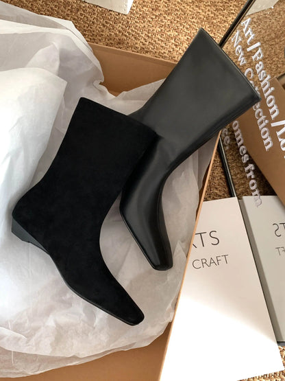 Suede Square Toe Low‑Heel  |  Casual & Modern Ankle Boots - Ghoddosh