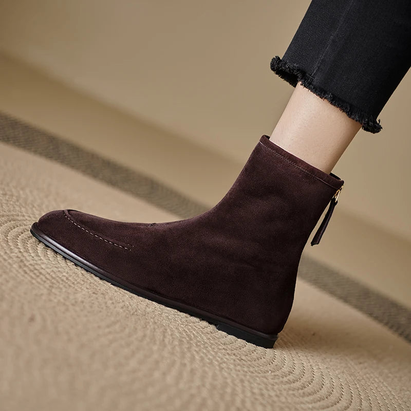 2026 NEW Autumn Women Suede Leather Boots - Round Toe , Low Heel  , Slip-on Chelsea Boots - ghoddosh.com