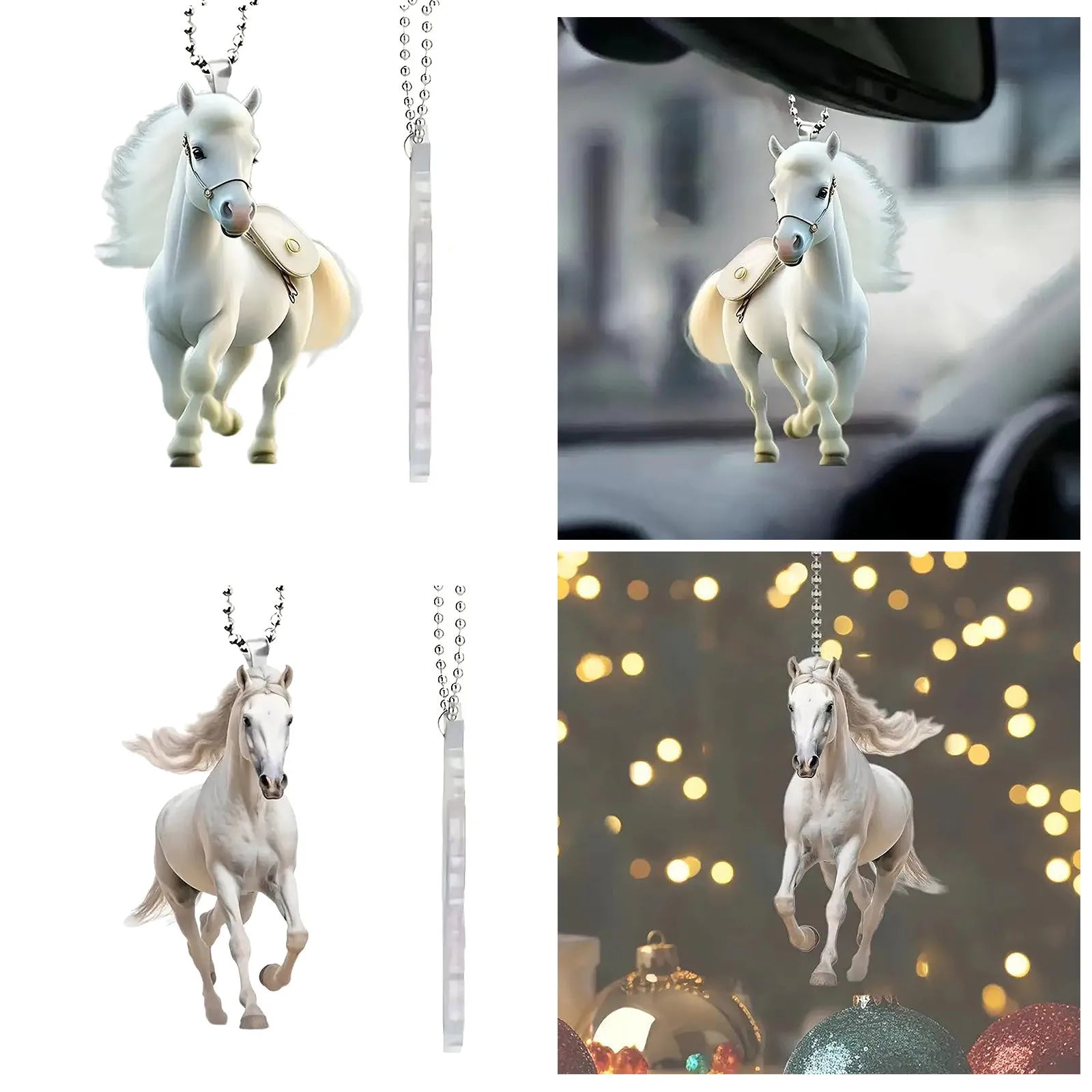 2d Acrylic Christmas Pendant Flat White Horse  @ ghoddosh.com