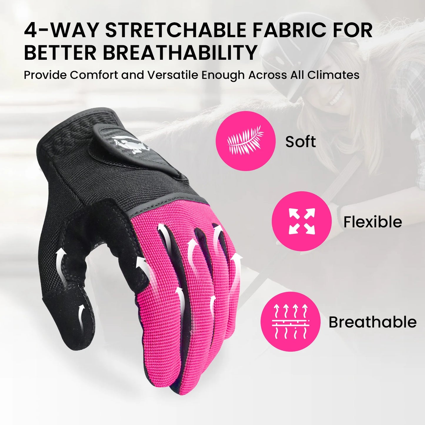 Horse Riding Gloves / Women Mesh Breathable Lightweight . Ghoddosh 