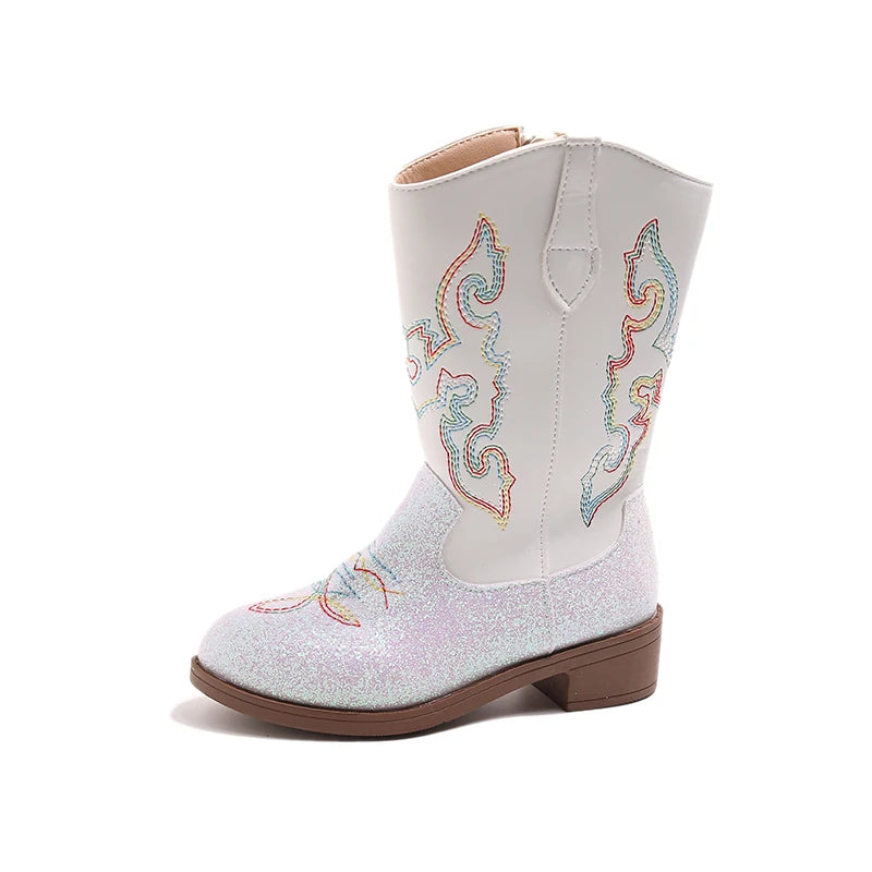 Kids Embroidered Western Cowboy Boots – Unisex Tall Pull-On Cowgirl Boots for Boys and Girls @ ghoddosh.com