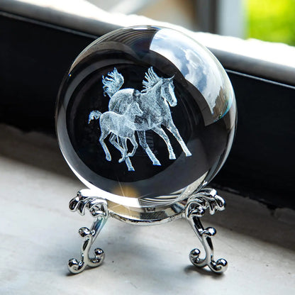 3D Horse Crystal Glass Ball Crystal  / Light weight  Horse  Glass Sphere @ ghoddosh.com